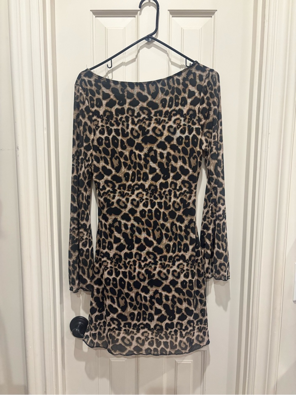 Leopard Print Long Sleeve Mini Dress - Black & Tan